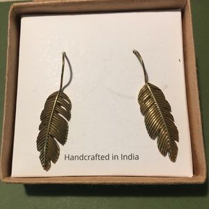 Artisan brass leaf earrings